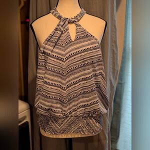 Veronica M Navy and White Striped Halter Blouse